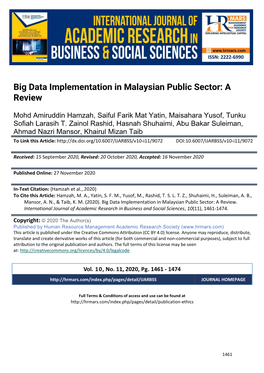 Big Data Implementation in Malaysian Public Sector: a Review