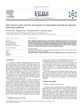 Hip2 Interacts with Cyclin B1 and Promotes Its Degradation Through