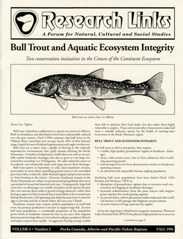 Bull Trout and Aquatic Ecosystem Integrity Two Conservation Initiatives in the Crown of the Continent Ecosystem