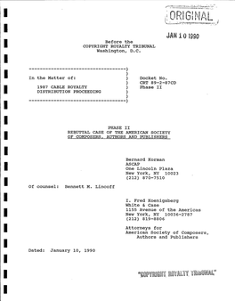 Phase Ii Rebuttal Case of the American Society of Composers, Authors and Publishers