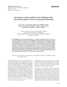 Development of Microsatellites for the Philippine Eagle, Pithecophaga Jefferyi, Using Next-Generation Sequencing