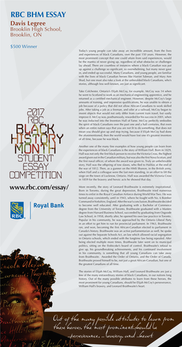 RBC BHM ESSAY Davis Legree Brooklin High School, Brooklin, ON