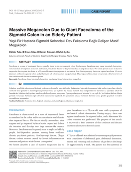 Massive Megacolon Due to Giant Faecaloma of the Sigmoid Colon in an Elderly Patient Yaşlı Bir Hastada Sigmoid Kolondaki Dev Fekaloma Bağlı Gelişen Masif Megakolon