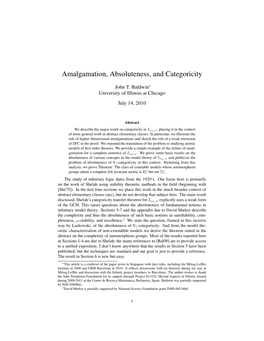 Amalgamation, Absoluteness, and Categoricity