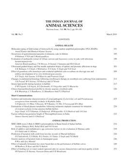 ANIMAL SCIENCES Previous Issue : Vol