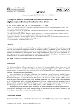 (Ephemeroptera: Baetidae) from Southeastern Brazil