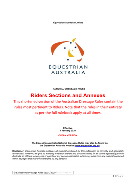 Riders Sections and Annexes This Shortened Version of the Australian Dressage Rules Contain the Rules Most Pertinent to Riders