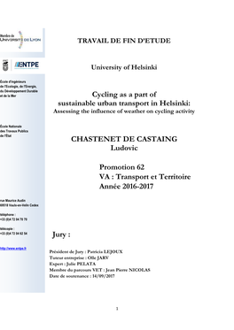 Cycling As a Part of Sustainable Urban Transport in Helsinki: CHASTENET