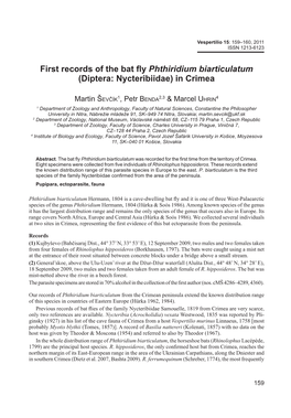 First Records of the Bat Fly Phthiridium Biarticulatum (Diptera: Nycteribiidae) in Crimea