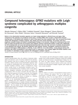 Compound Heterozygous GFM2 Mutations with Leigh Syndrome Complicated by Arthrogryposis Multiplex Congenita