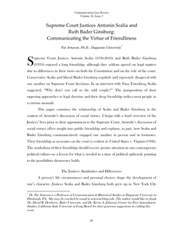 Supreme Court Justices Antonin Scalia and Ruth Bader Ginsburg: Communicating the Virtue of Friendliness