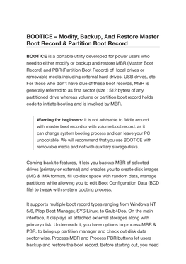 BOOTICE – Modify, Backup, and Restore Master Boot Record & Partition Boot Record