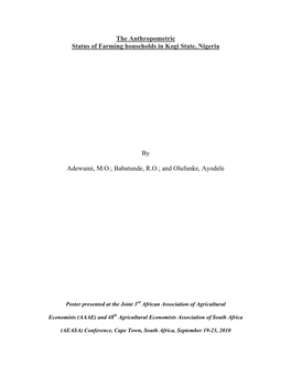 The Anthropometric Status of Farming Households in Kogi State, Nigeria