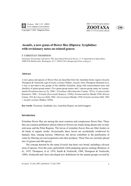 Austalis, a New Genus of Flower Flies (Diptera: Syrphidae) with Revisionary Notes on Related Genera