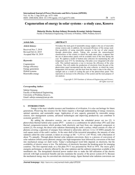 Cogeneration of Energy in Solar Systems - a Study Case, Kosovo