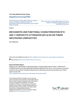 (BTLA) in CD8 TUMOR INFILTRATING LYMPHOCYTES Krit Ritthipichai