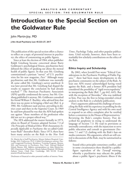 Introduction to the Special Section on the Goldwater Rule