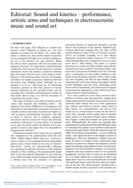 Editorial: Sound and Kinetics – Performance, Artistic Aims and Techniques in Electroacoustic Music and Sound Art