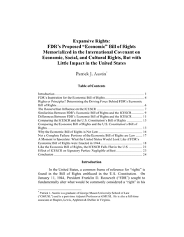 Expansive Rights: FDR's Proposed “Economic” Bill of Rights