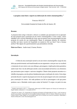 Trabalho Da Pesquisa, Um Dos Pilares Fundamentais Para a Realização Do Roteiro