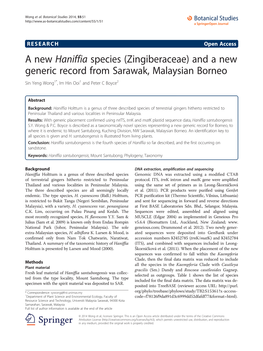 A New Haniffia Species (Zingiberaceae) and a New Generic Record from Sarawak, Malaysian Borneo Sin Yeng Wong1*, Im Hin Ooi1 and Peter C Boyce2