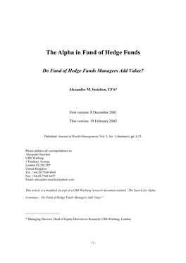 The Alpha in Fund of Hedge Funds