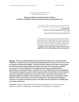 Meditation, Mind-Body Medicine and Placebo in the Quantum Biology Age