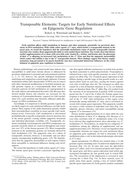 Targets for Early Nutritional Effects on Epigenetic Gene Regulation Robert A