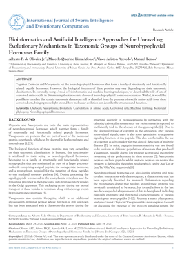 Bioinformatics and Artificial Intelligence Approaches for Unraveling Evolutionary Mechanisms in Taxonomic Groups of Neurohypophysial Hormones Family Alberto F