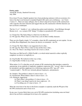 Extris, Extris Arnold M. Zwicky, Stanford University July 2006 for at Least 35 Years, English Speakers Have Been Producing Sente