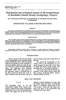 Distribution and Ecological Aspects of the Herpetofauna of Strofadhes Islands (Ionian Archipelago, Greece)