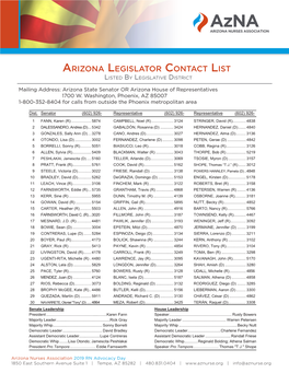 Arizona LEGISLATOR CONTACT LIST