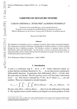 Arxiv:1804.08325V3 [Math.PR] 15 Jan 2019 a Path Is a Continuous Map X : [0, 1] → Rd