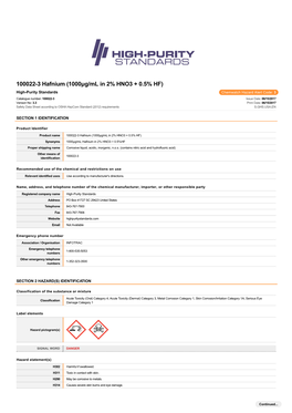 100022-3 Hafnium (1000Μg/Ml in 2% HNO3 + 0.5% HF)