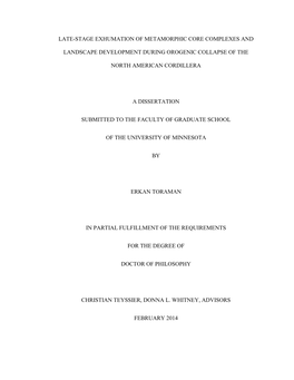 Late-Stage Exhumation of Metamorphic Core Complexes and Landscape Development During Orogenic Collapse of the North American