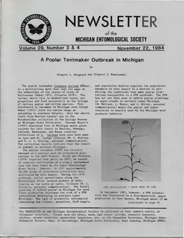 NEWSLETTER of the Michigan Entomological Society Is Published As Four Numbers Yearly, at Irregular Intervals