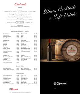 Wines, Cocktails & Soft Drinks