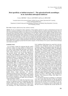 The Epicortical Beetle Assemblages in an Australian Subtropical Rainforest