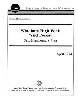1994 Windham High Peak Wild Forest Unit Management Plan