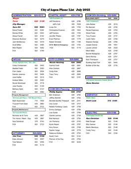 City of Aspen Department Phone List