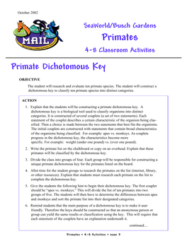 Primate Dichotomous Key