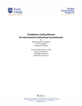 Compliance Coding Manual for International Institutional Commitments by Global Governance Program at Trinity College University of Toronto