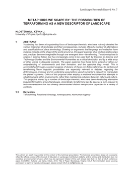 Metaphors We Scape By: the Possibilities of Terraforming As a New Descriptor of Landscape