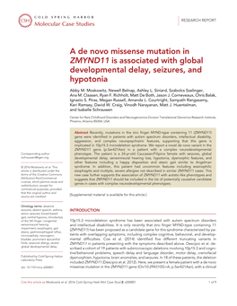 A De Novo Missense Mutation in ZMYND11 Is Associated with Global Developmental Delay, Seizures, and Hypotonia