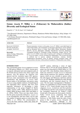 Genus Acacia P. Miller S. L. (Fabaceae) in Maharashtra (India): Diversity and Ecological Status