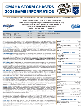 Omaha Storm Chasers 2021 Game Information