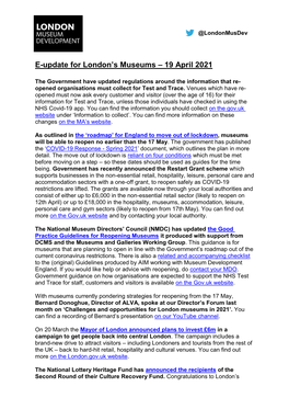 News Update for London's Museums