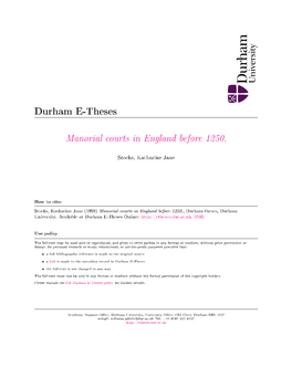 Manorial Courts in England Before 1250