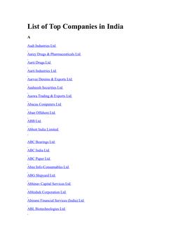 List of Top Companies in India