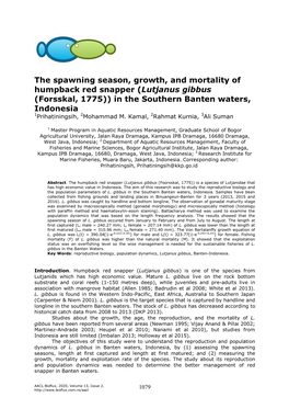 The Spawning Season, Growth, and Mortality of Humpback Red Snapper